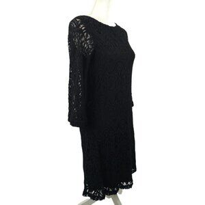 Sharagano Classic Floral Lace Sheath Dress 6 Long Sleeve Scalloped Trim Cocktail